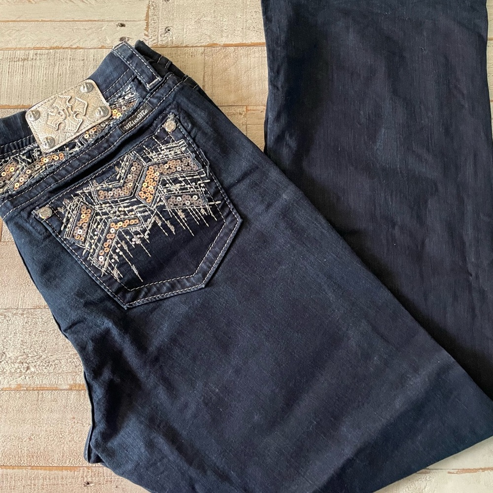 Miss Me Women's Boot Cut Jeans - Dark Blue with Silver Accents